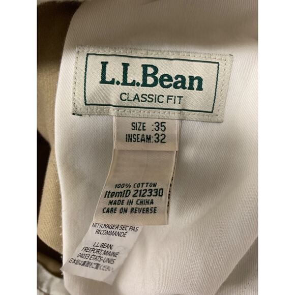L.L. Bean Mens Classic Fit Khaki Cotton Chino Pants Size 35 Inseam 32 - Picture 4 of 6